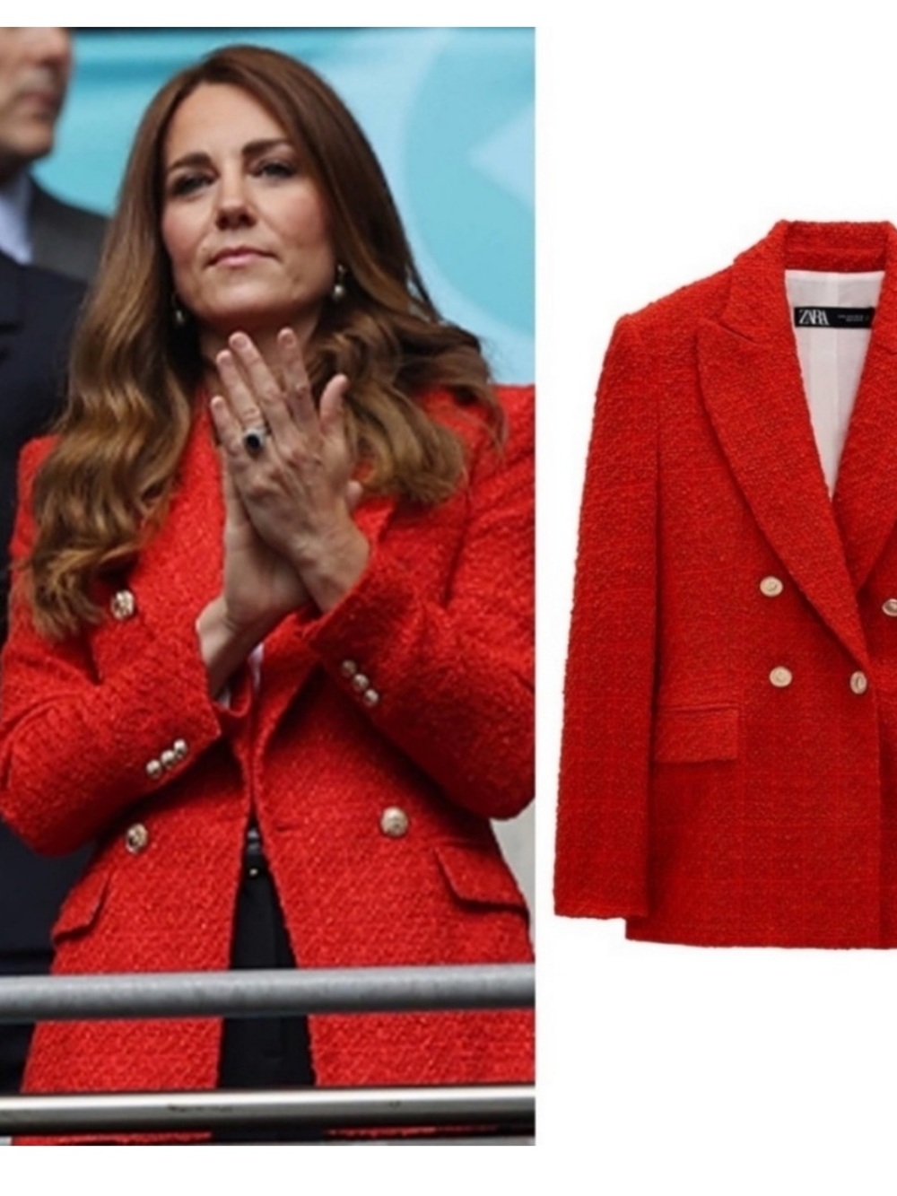Zara Women's Red Tweed Double-Breasted Blazer Jacket Small